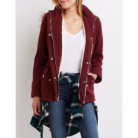 Charlotte Russe Jackets & Blazers - Charlotte Russe | Maroon Sherpa Hooded Jacket
